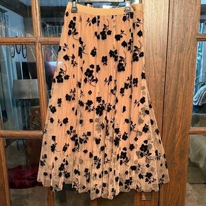 Chicwish Beige A-Line Skirt with Black Floral Design